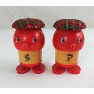 Vintage Lucky Clover Scottish Men Plastic 3.25" Salt & Pepper Shakers